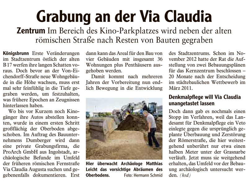 Grabung im Königsbrunner Stadtzentrum