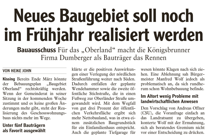 Oberland Kissing – Neues aus dem Bauauschuss