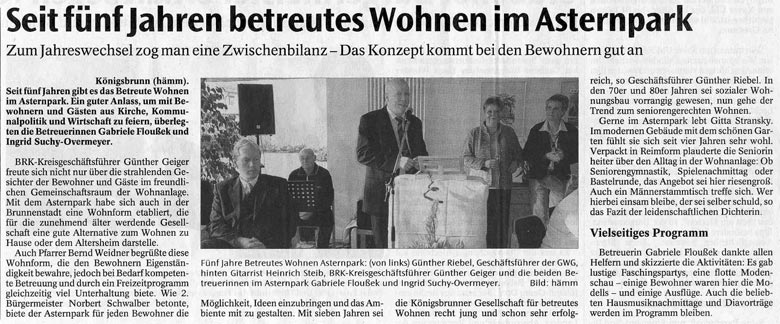 Betreutes Wohnen im Asternpark ein voller Erfolg