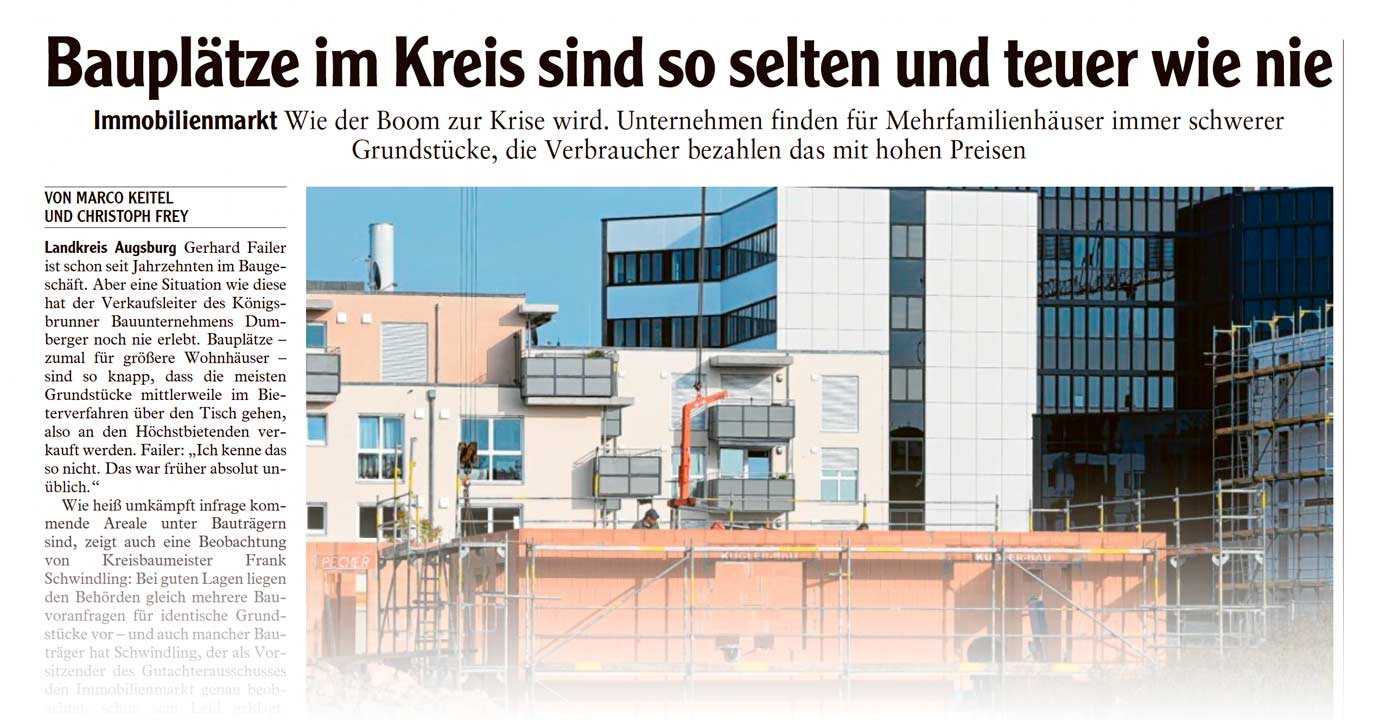 Bauplätze im Kreis Augsburg sind so selten und teuer wie nie (Artikel Augsburger Allgemeine) - M. Dumberger Bauunternehmung GmbH & Co. KG