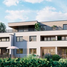 Haus B (Gartenseite) - Mehrfamilienhäuser Bobingen, Wendelinstraße (Darstellung aus Sicht des Illustrators) - M. Dumberger Bauunternehmung GmbH & Co. KG