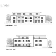 Ansichten Westen/Osten Haus B - Mehrfamilienhäuser Mering Hermann-Löns-Straße - M. Dumberger Bauunternehmung GmbH & Co. KG